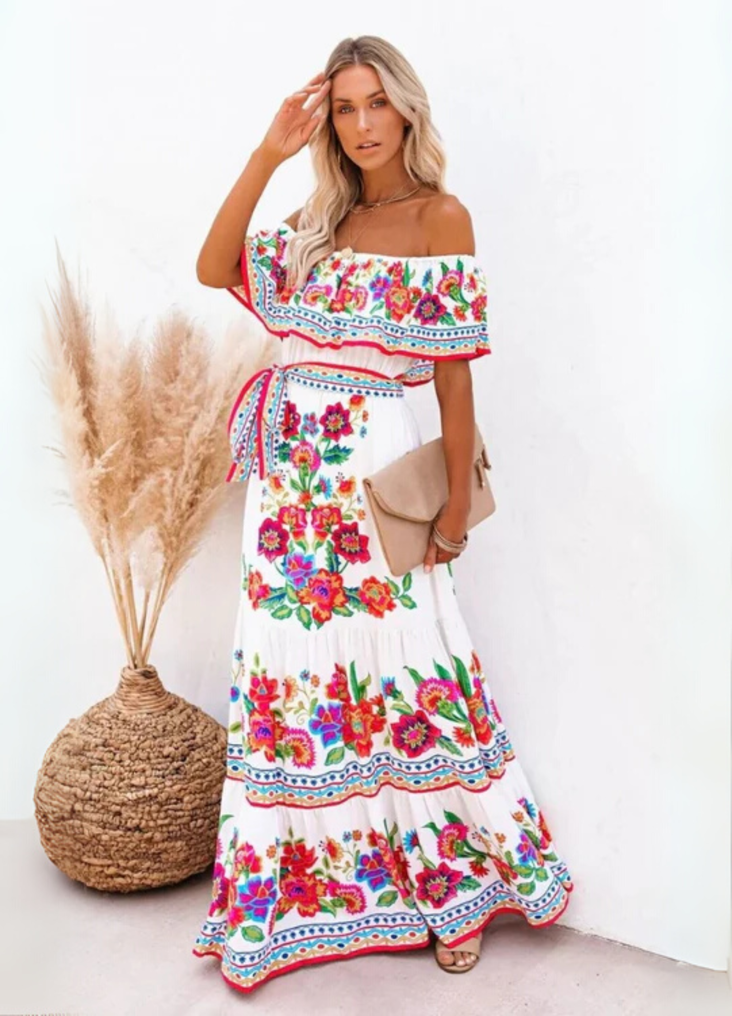 NOMI™ | Abito Boho Lungo con Stampa Floreale