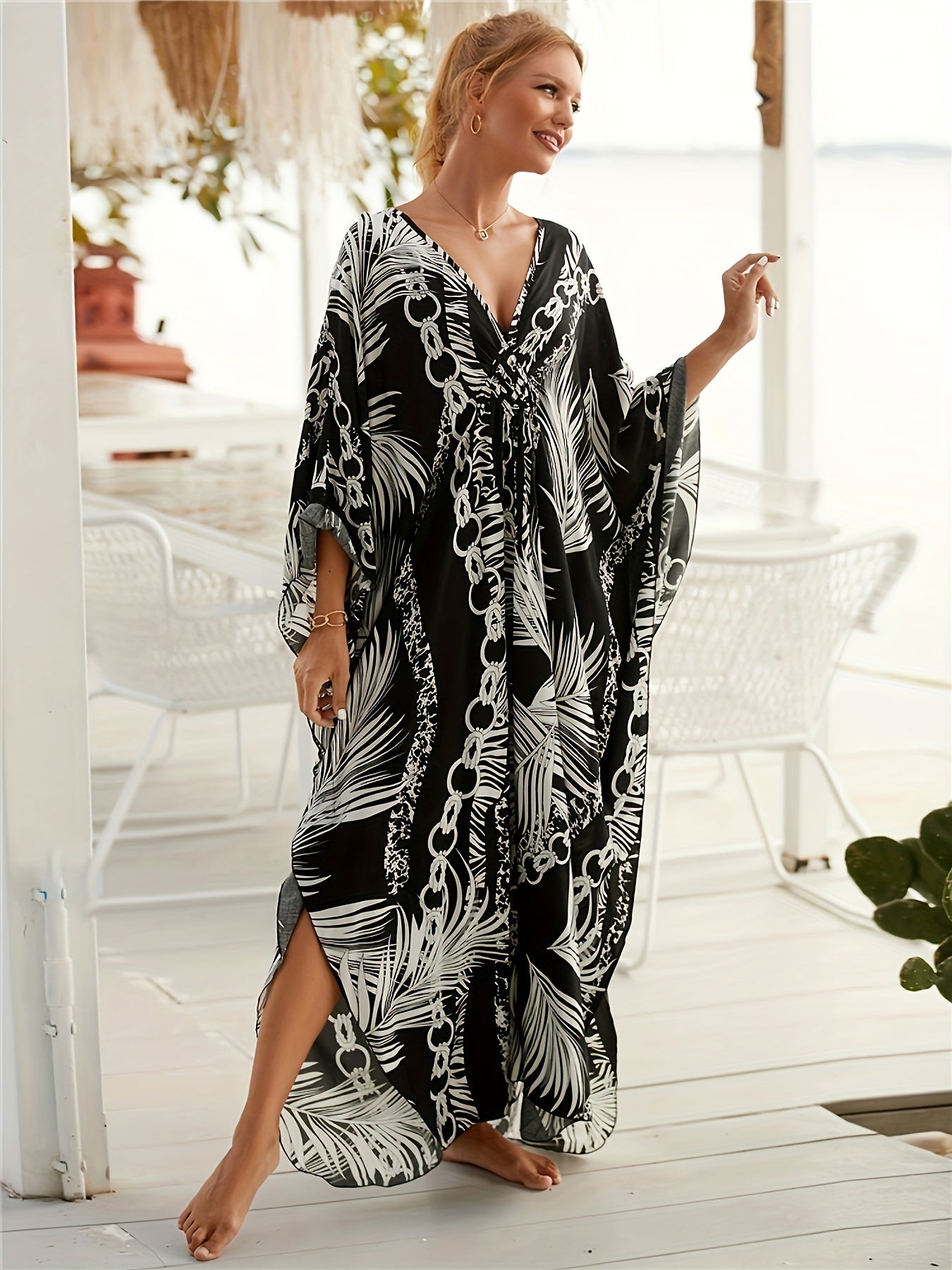 NOMI™ – Caftano elegante da spiaggia - Nero