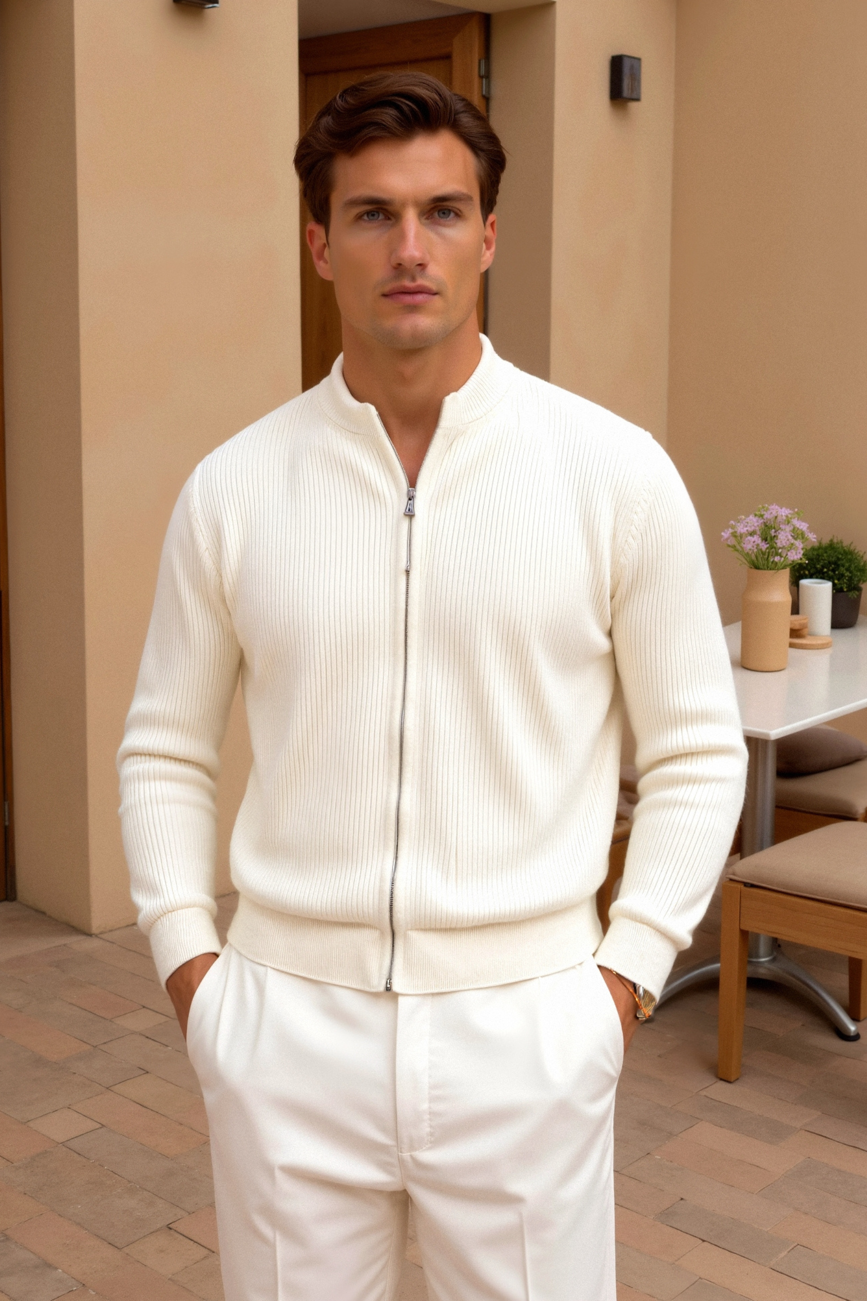NOMI™ - Cardigan girocollo in maglia a tinta unita