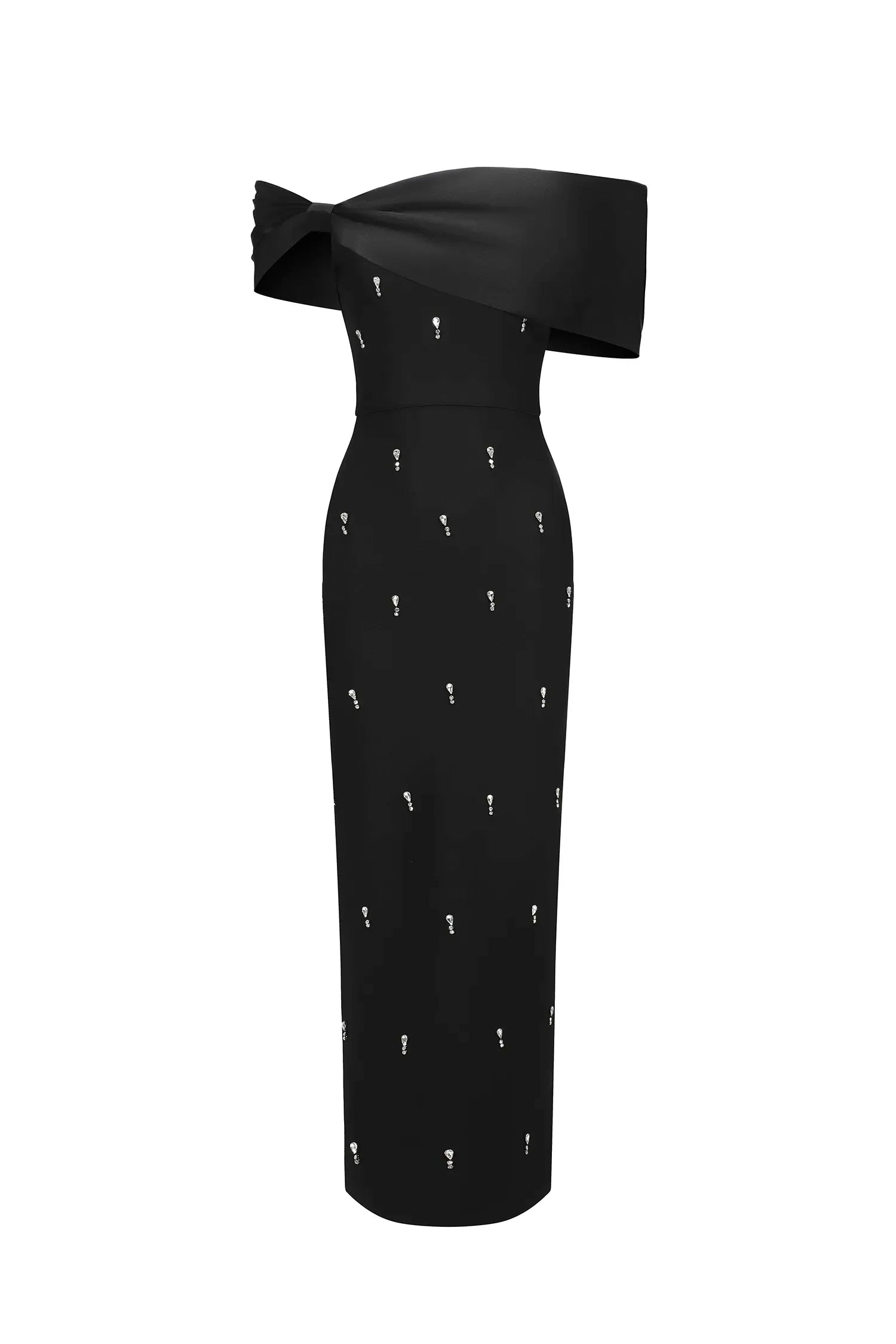 NOMI™ | Abito Lungo Bandage con Diamanti e Fiocco