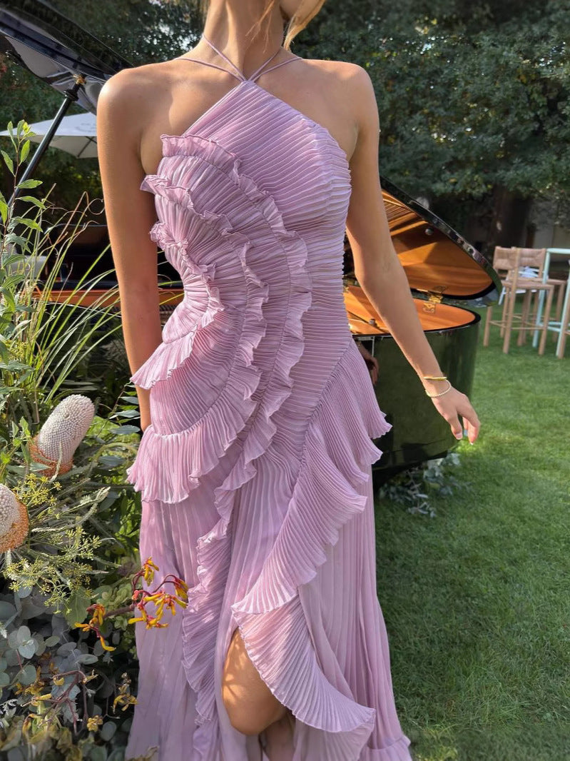 NOMI™ | Abito Plissé – Linea Scultorea ed Eleganza in Lilla