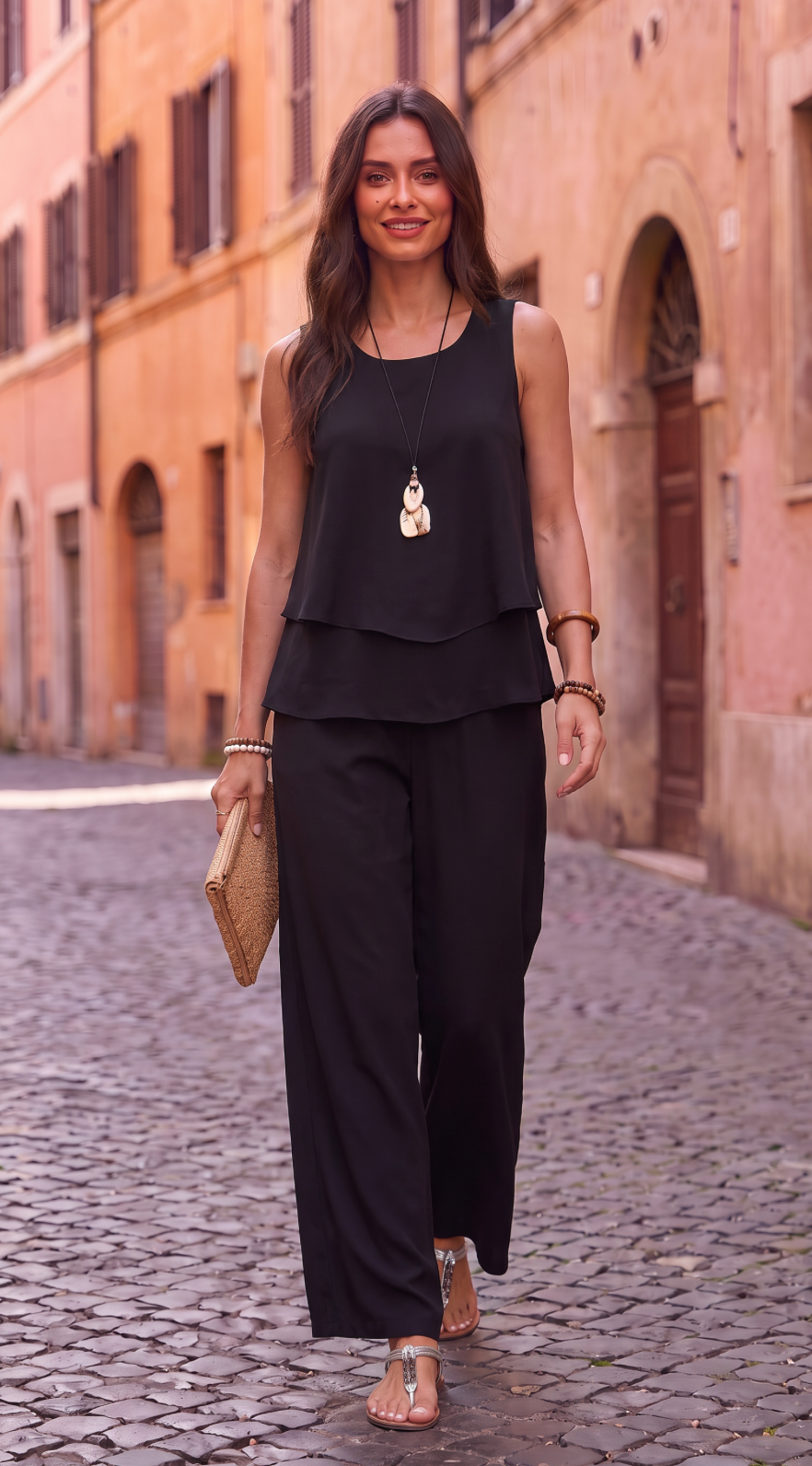 NOMI™ | Completo Top a Strati Pantalone Wide Leg