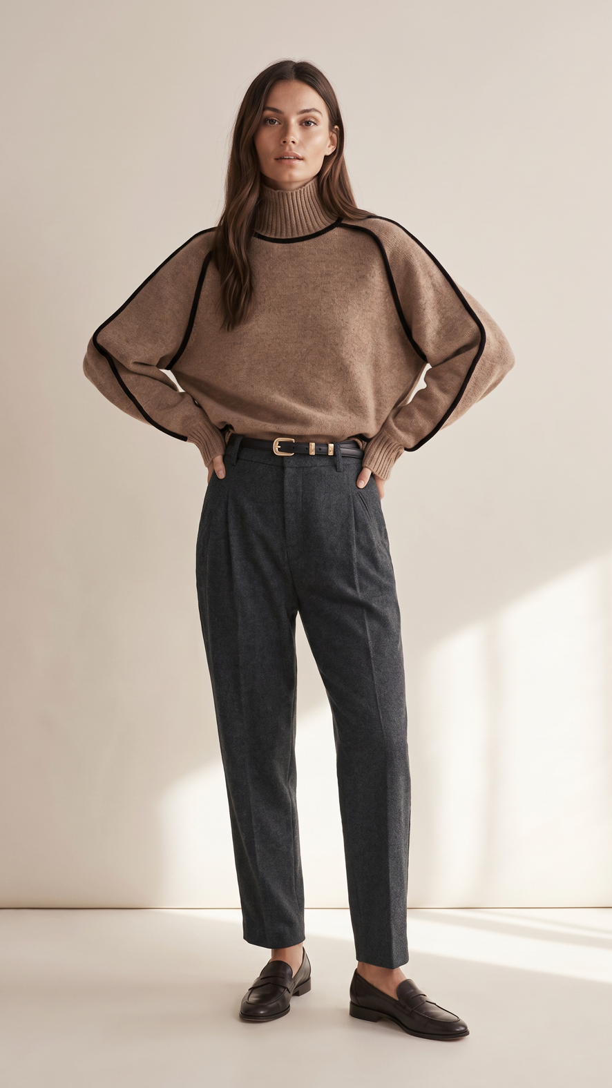 NOMI™ | Maglione Dolcevita con Profili a Contrasto