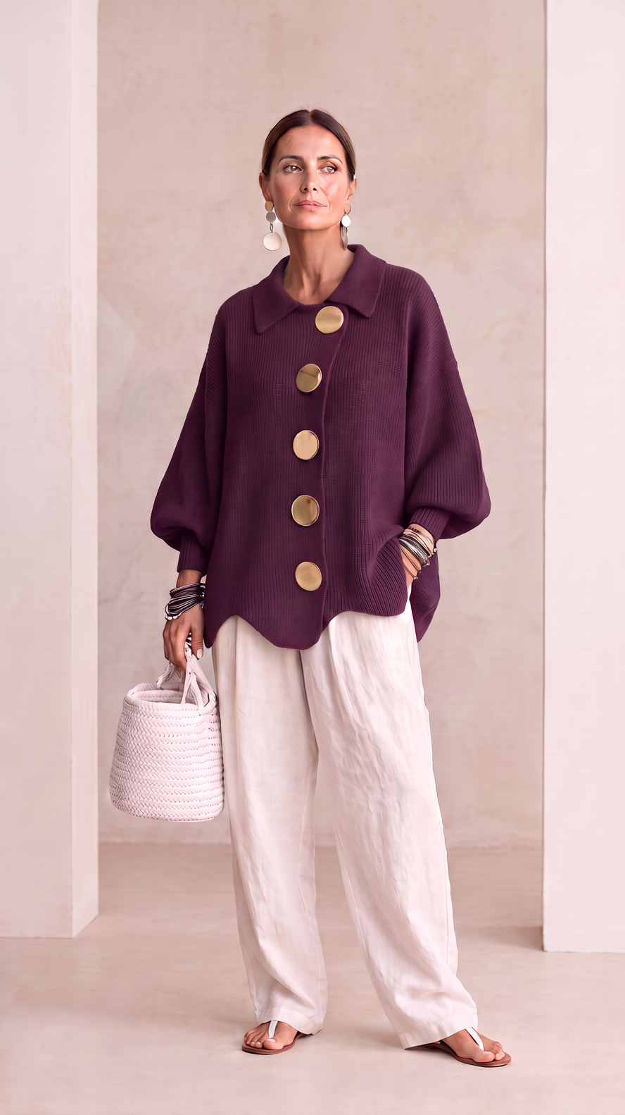 NOMI™ | Cardigan Oversize con Bottoni Dorati Maxi