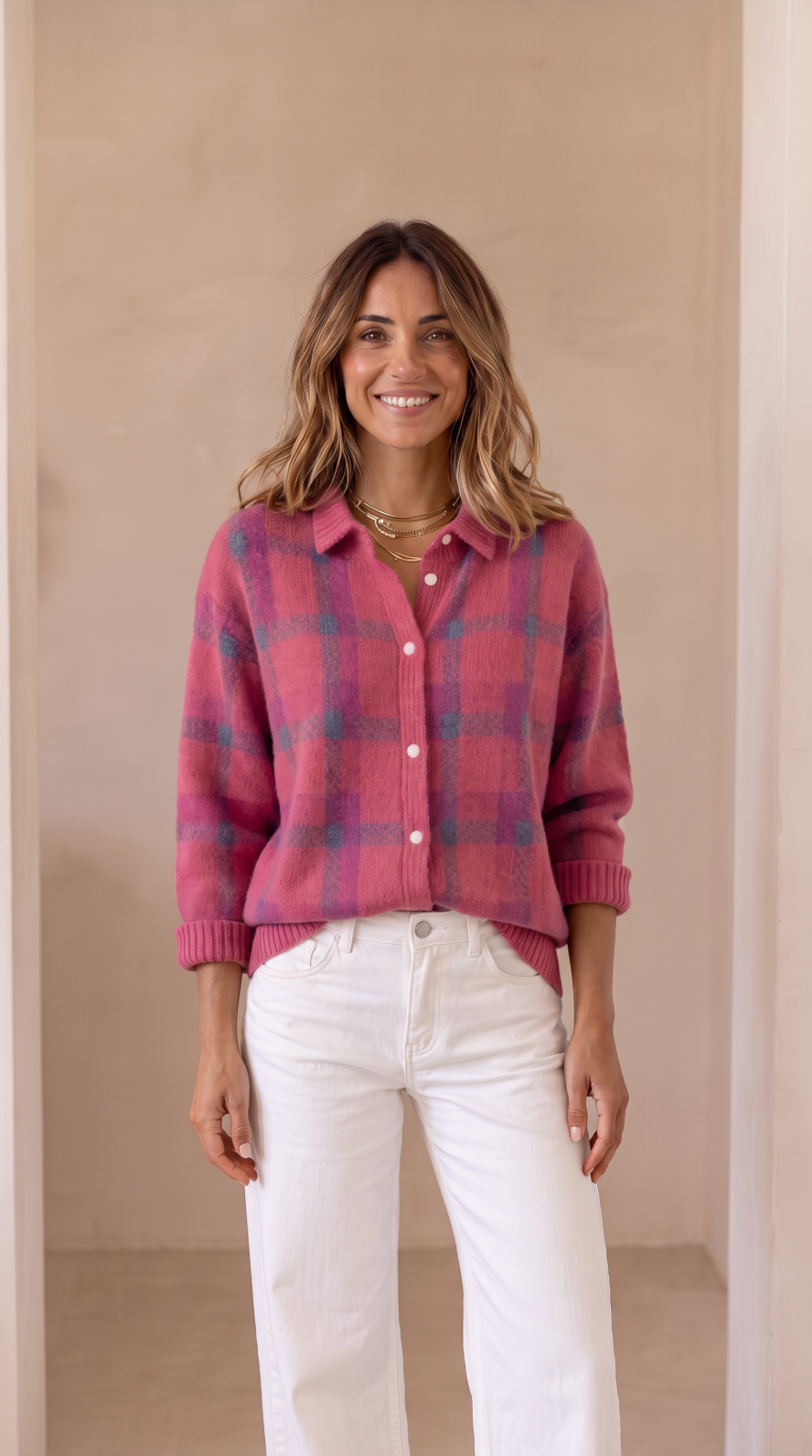NOMI™ | Cardigan Oversize a Quadri con Bottoni