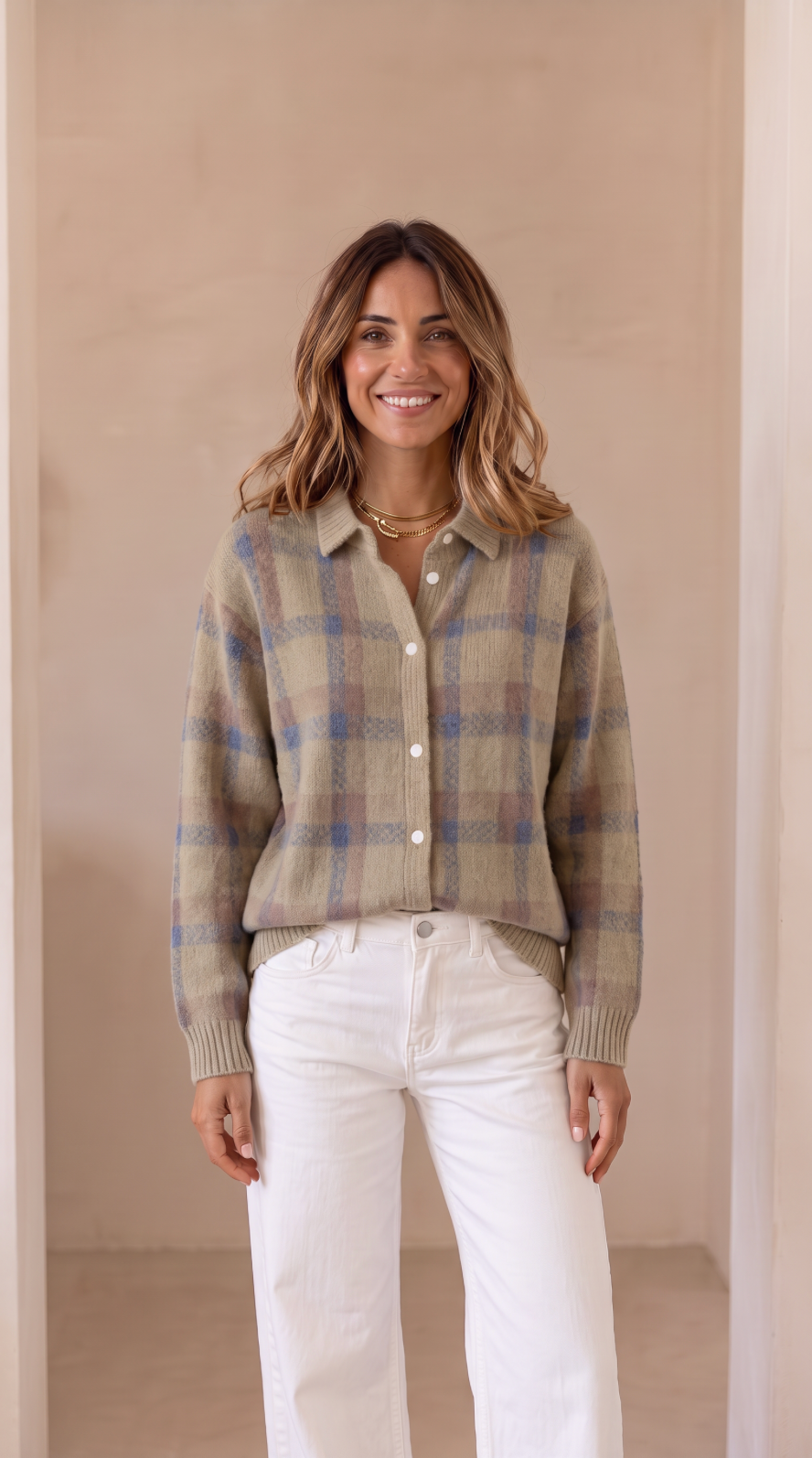 NOMI™ | Cardigan Oversize a Quadri con Bottoni