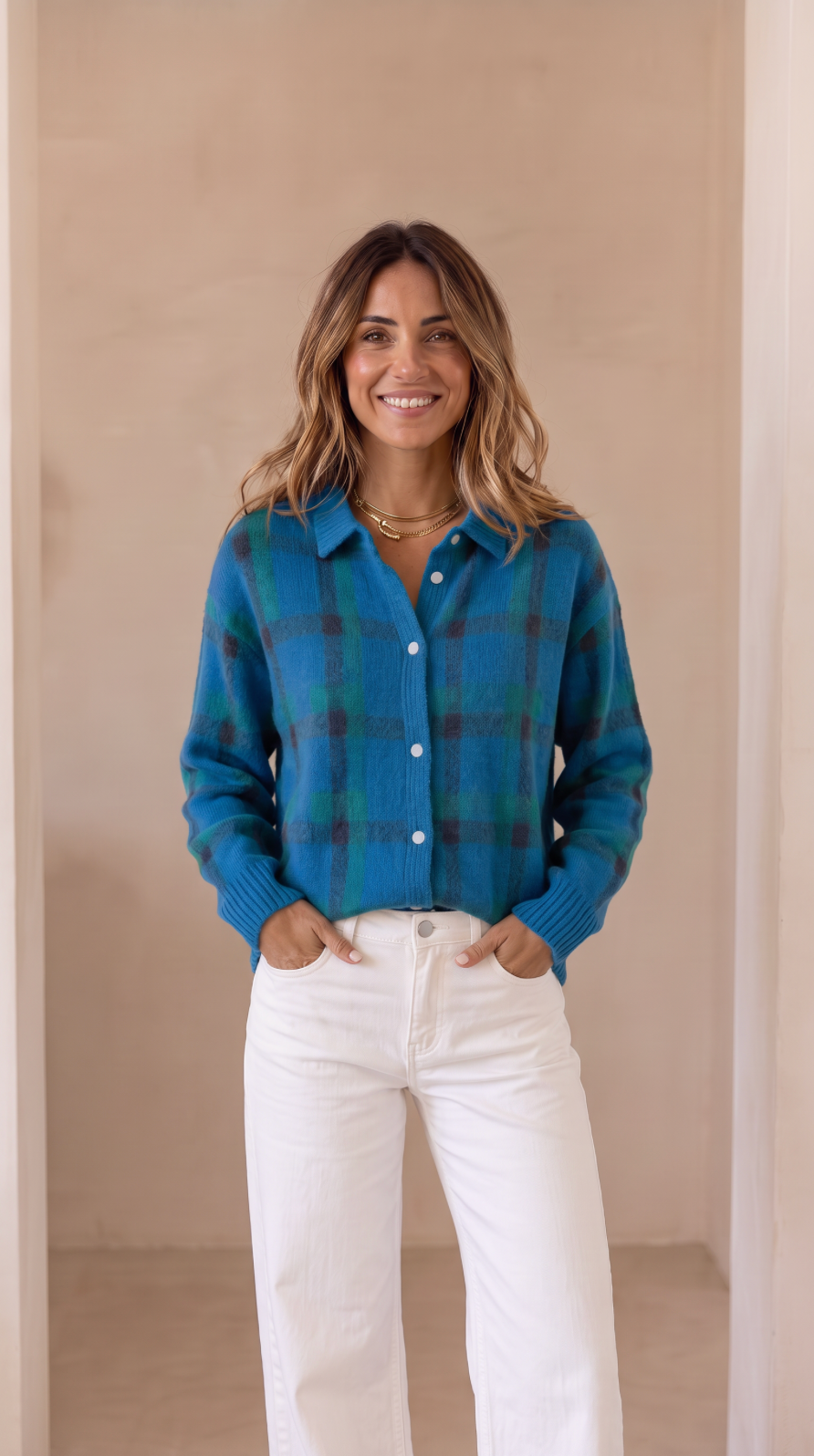 NOMI™ | Cardigan Oversize a Quadri con Bottoni