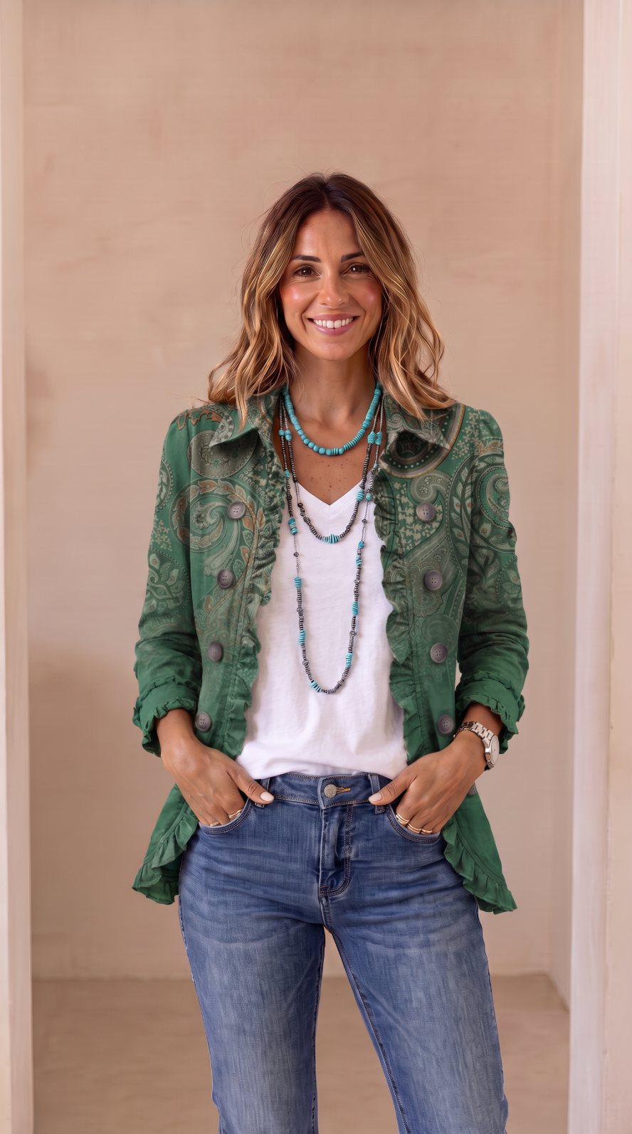 NOMI™ | Giacca con Ricami Floreali e Rouches