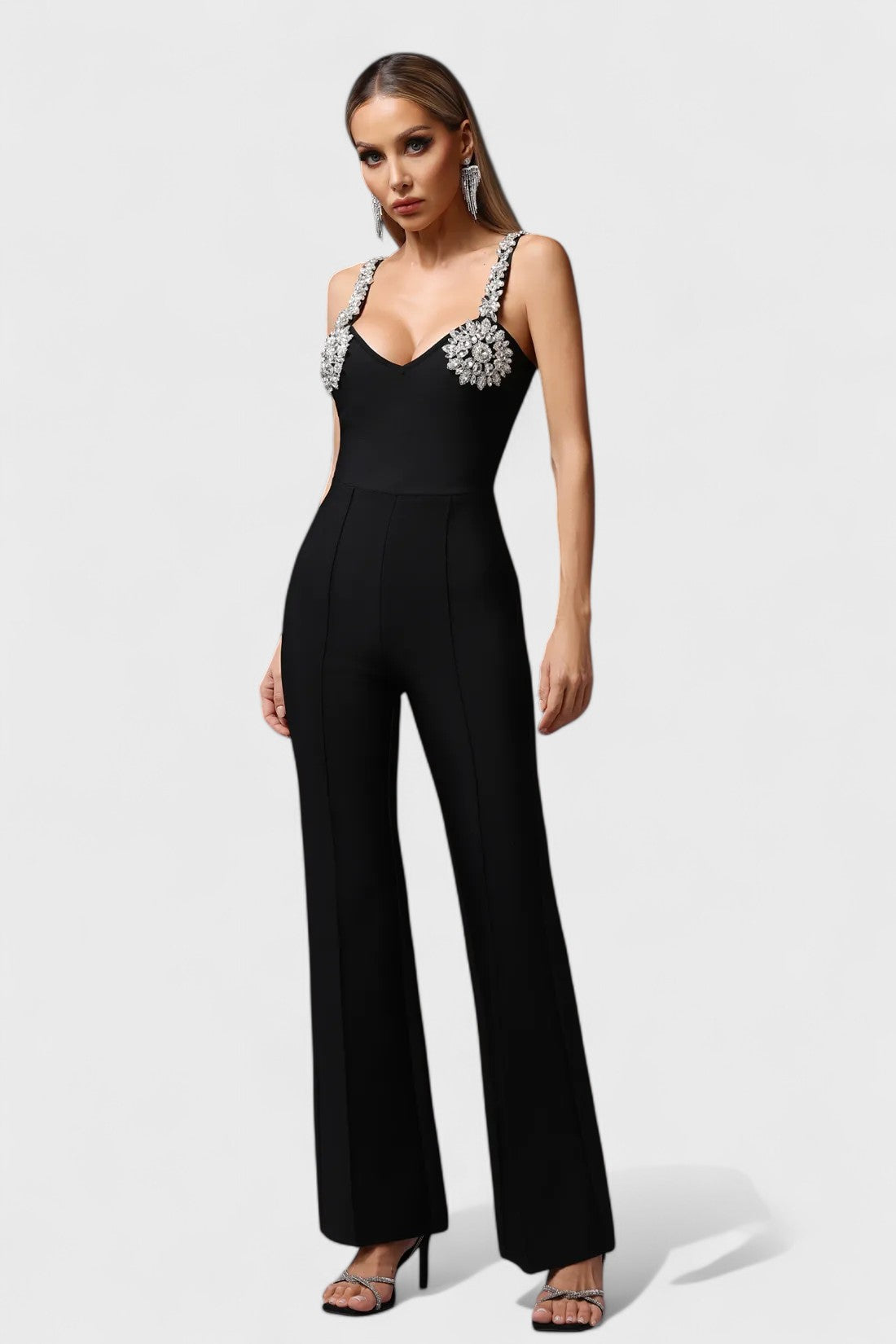 NOMI™ | Tuta Nera Spalline di Cristallo