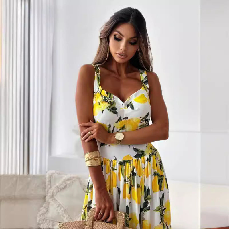 NOMI™ | Abito Estivo Lungo ‘Amalfi’ – Con Stampa di Limoni
