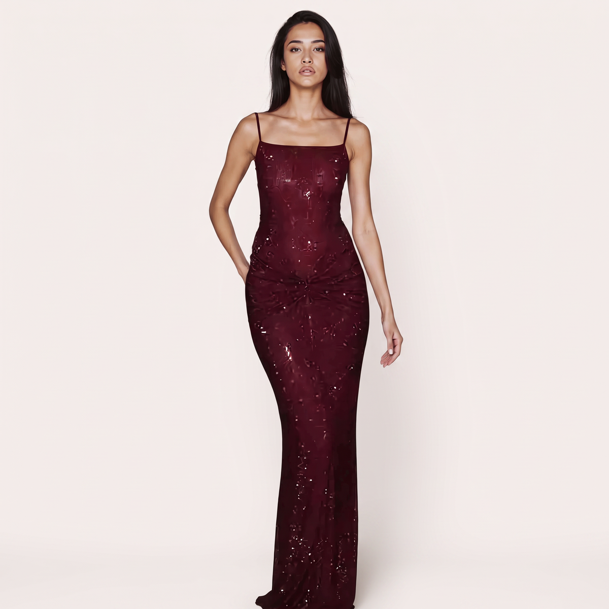 NOMI™ Abito Maxi Strass Schiena Arricciata