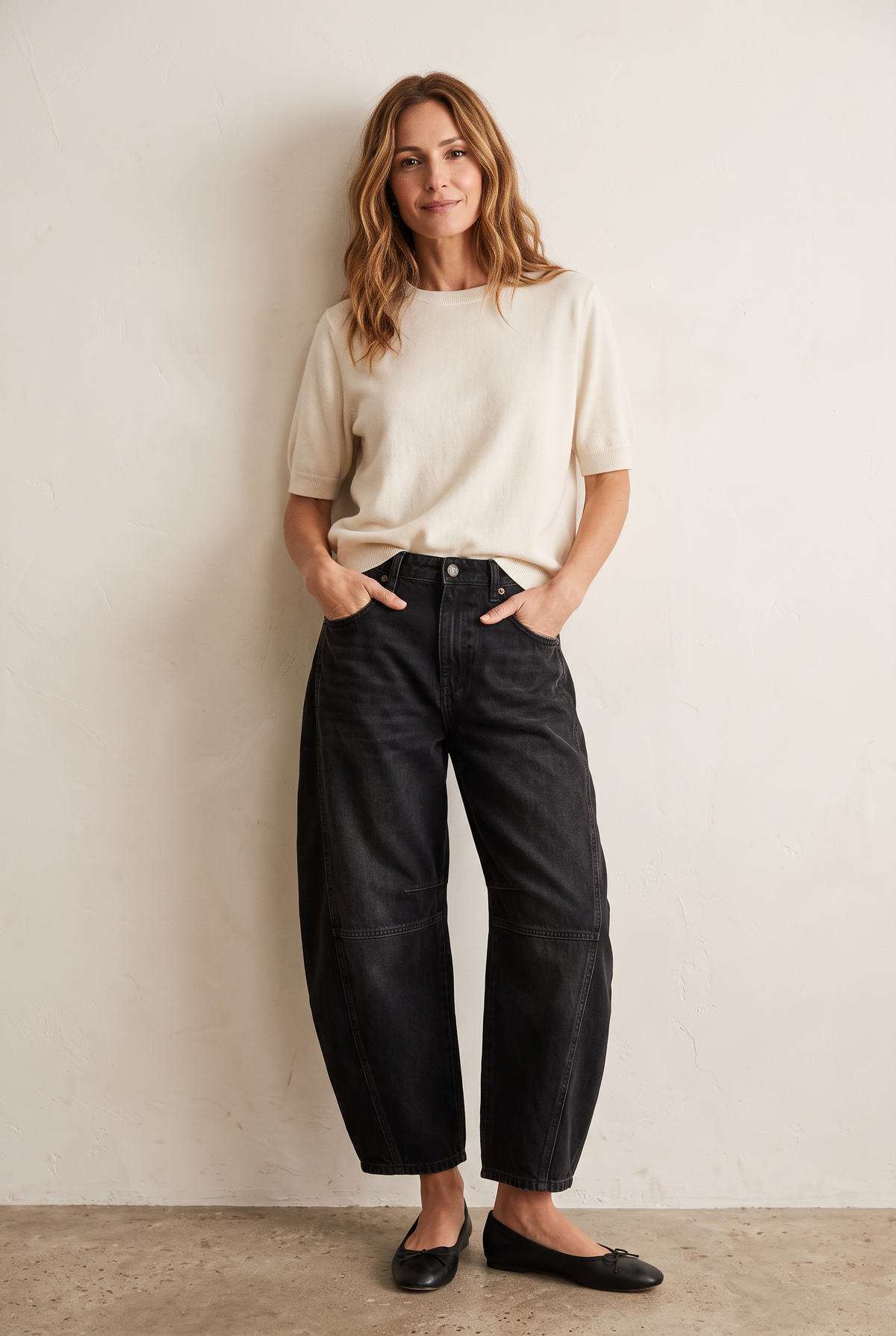 NOMI™ Jeans Barrel a Vita Media nero