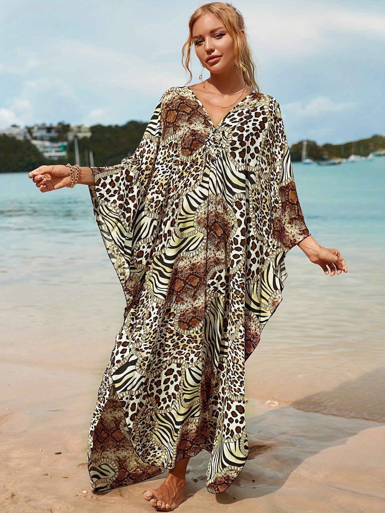 NOMI™ – Caftano elegante da spiaggia - Leopardo