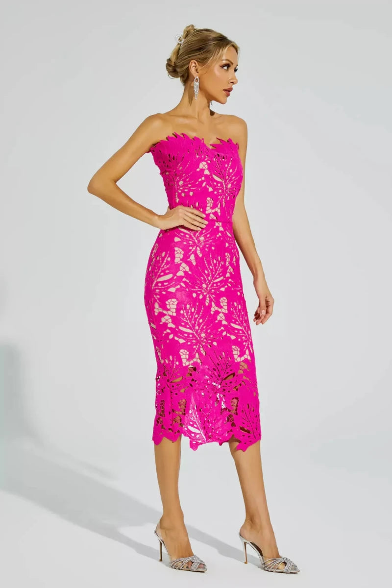 NOMI™ | Abito Cut - out Pizzo Bianco Strapless - Nomi