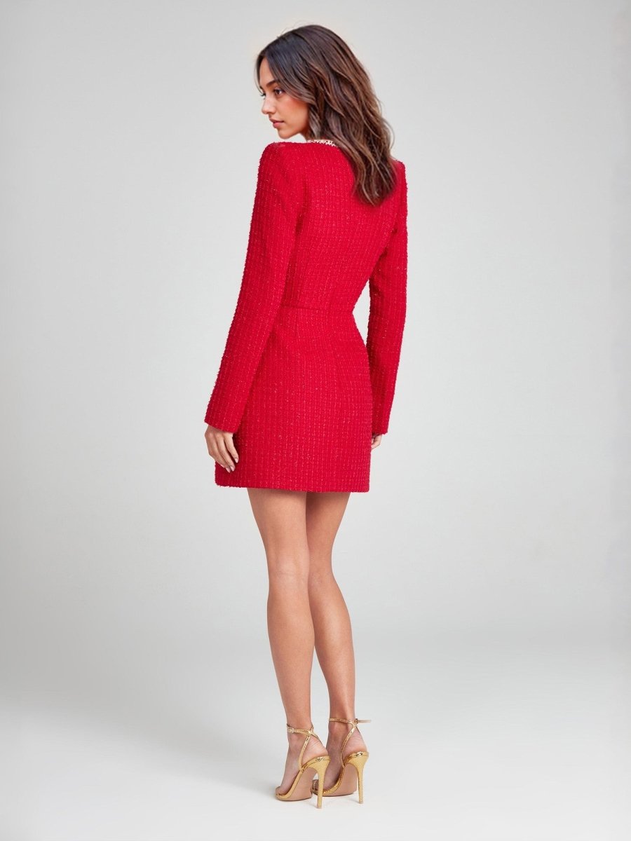 NOMI™ | Abito in tweed con scollo quadrato perlato - Nomi