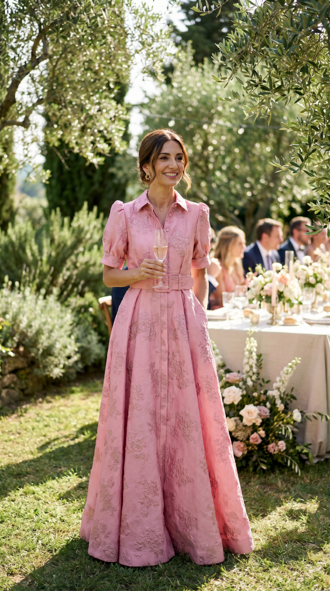 NOMI™ | Abito Maxi in Jacquard con Cintura - Nomi