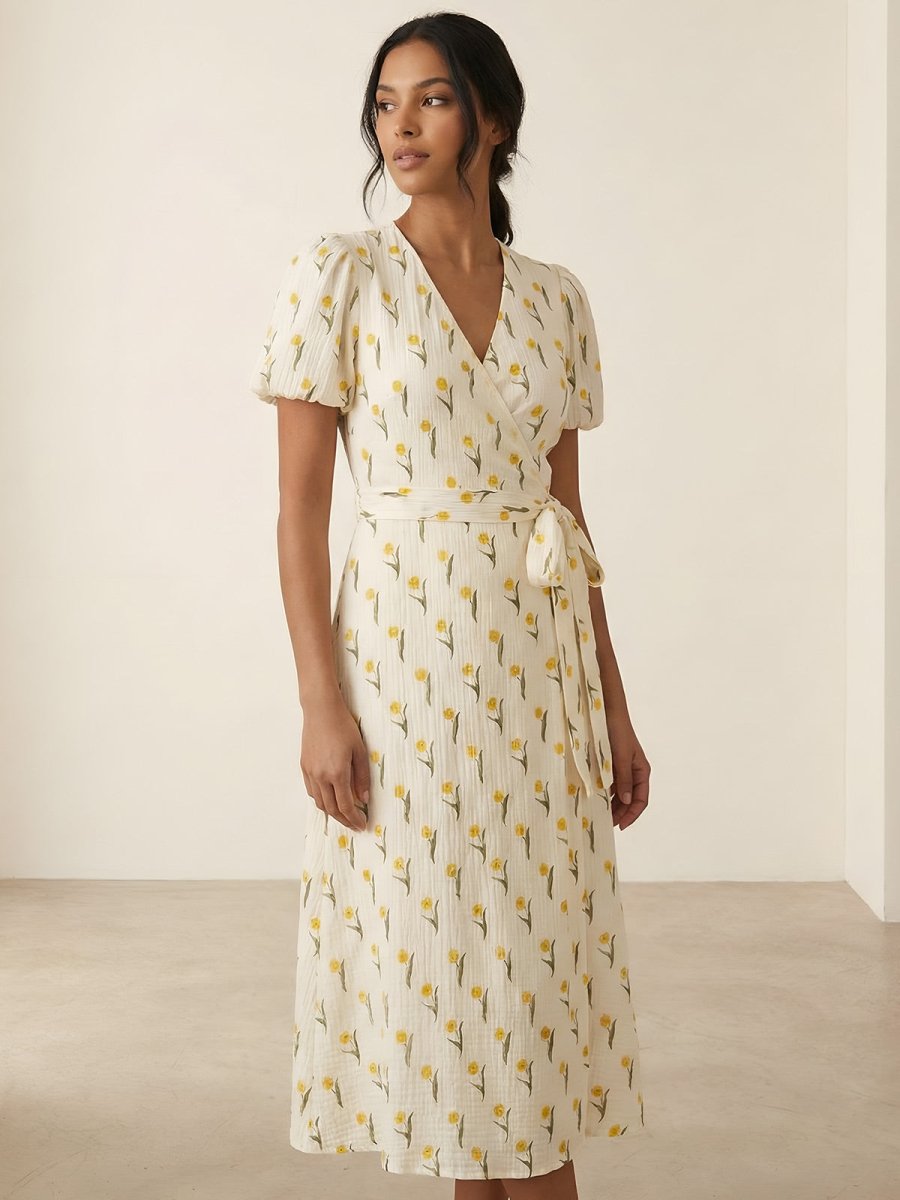 NOMI™ | Abito midi a portafoglio in cotone - Nomi