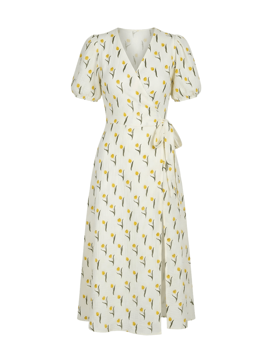 NOMI™ | Abito midi a portafoglio in cotone - Nomi