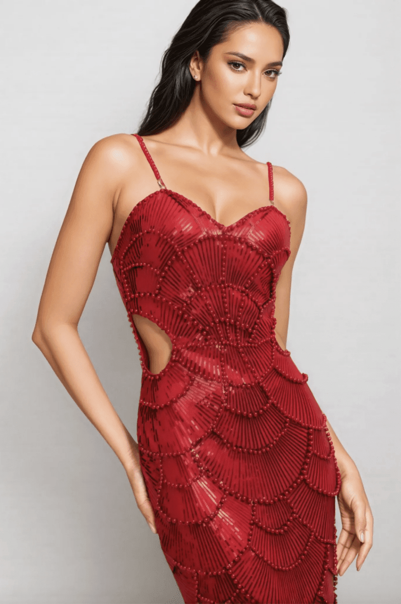 NOMI™ | Abito Midi con Perle - Nomi