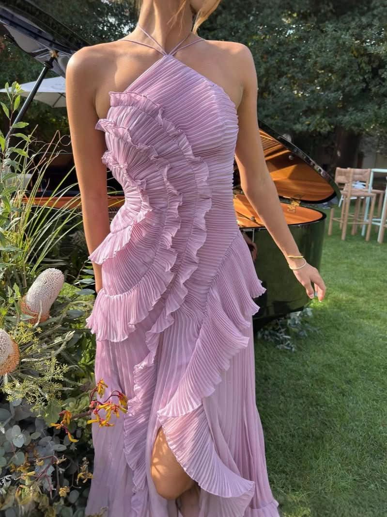 NOMI™ | Abito Plissé Lilla - Eleganza e Linea Scultorea - Nomi
