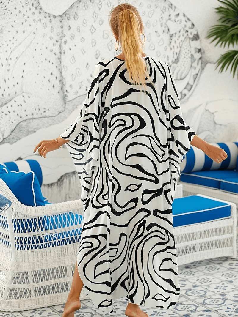 NOMI™ – Caftano elegante da spiaggia - Bianco - Nomi
