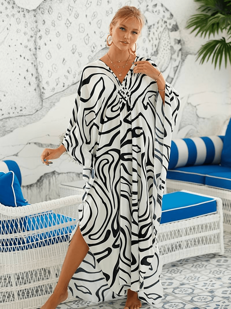 NOMI™ – Caftano elegante da spiaggia - Bianco - Nomi