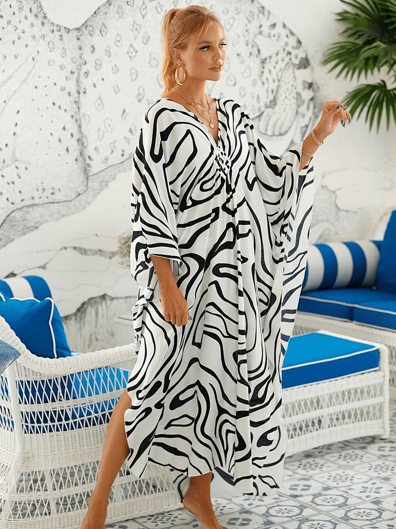 NOMI™ – Caftano elegante da spiaggia - Bianco - Nomi