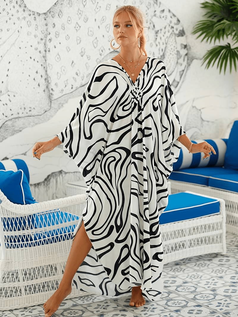 NOMI™ – Caftano elegante da spiaggia - Bianco - Nomi
