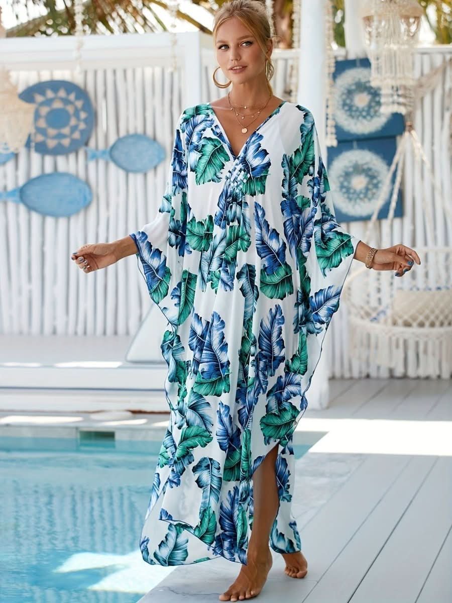 NOMI™ – Caftano elegante da spiaggia - Blu Verde - Nomi
