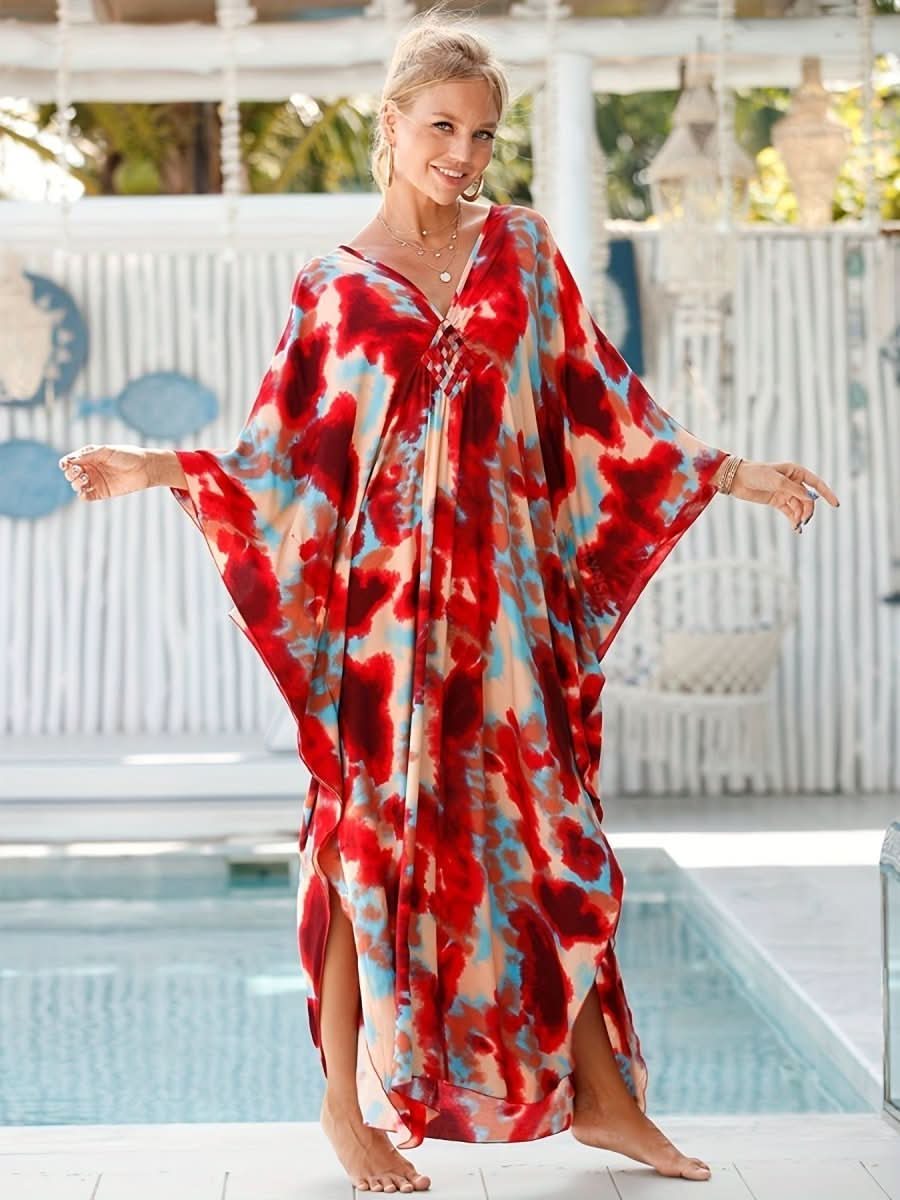 NOMI™ – Caftano elegante da spiaggia - Rosso - Nomi