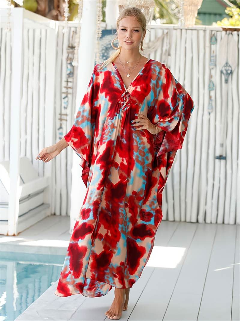 NOMI™ – Caftano elegante da spiaggia - Rosso - Nomi