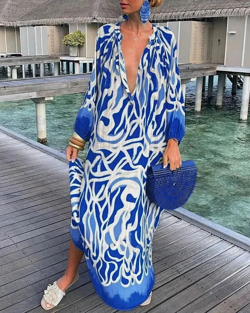 Nomi™ - Caftano Estivo Donna – Maxi Abito Leggero da Mare con Stampa - Nomi