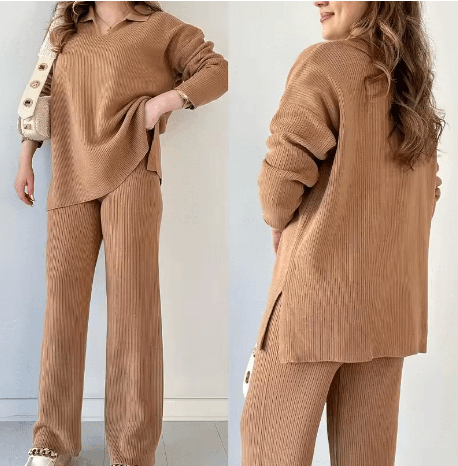 NOMI™ - Completo casual in maglia con scollo a V e spacchi laterali - Nomi