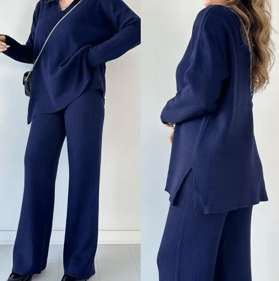 NOMI™ - Completo casual in maglia con scollo a V e spacchi laterali - Nomi