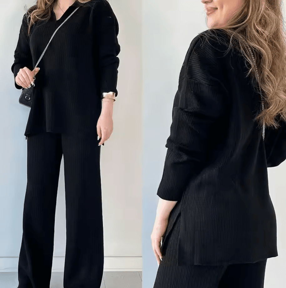 NOMI™ - Completo casual in maglia con scollo a V e spacchi laterali - Nomi