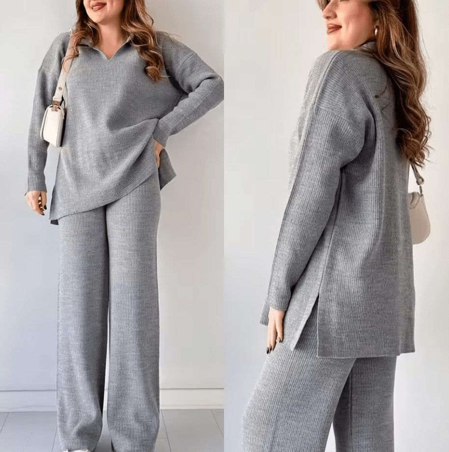 NOMI™ - Completo casual in maglia con scollo a V e spacchi laterali - Nomi