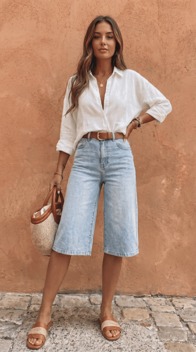 NOMI™ | Culotte Denim a Gamba Larga - Nomi