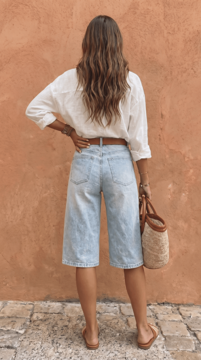 NOMI™ | Culotte Denim a Gamba Larga - Nomi
