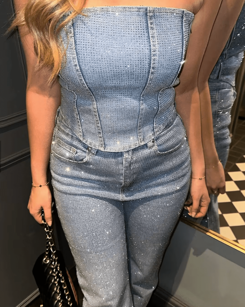 NOMI™ - Jeans in denim a vita alta scintillanti e corsetto in denim - Nomi
