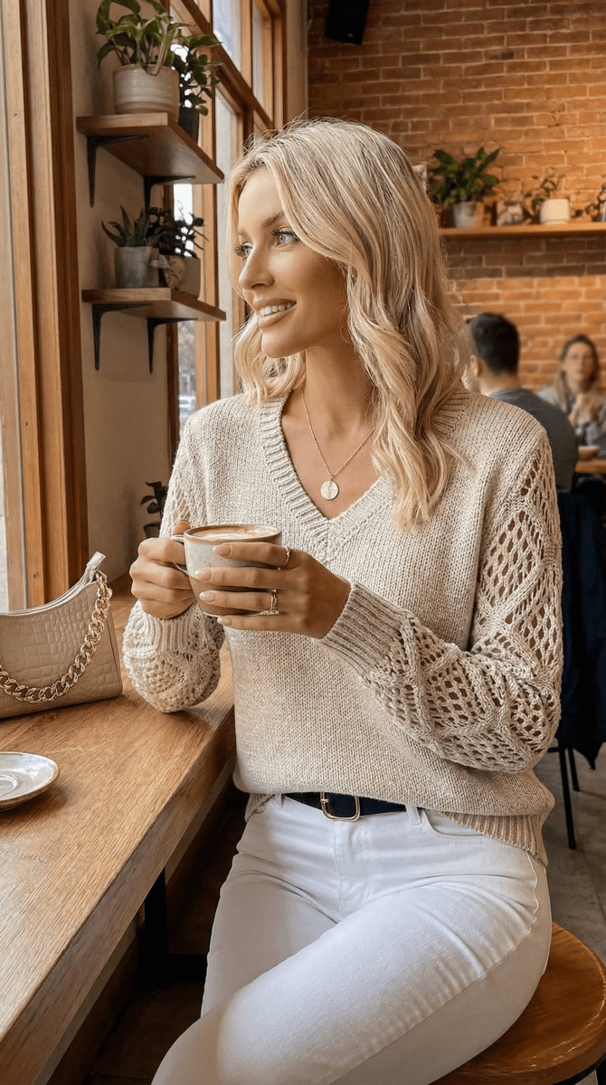 NOMI™- Maglione lavorato a maglia con scollo a V - Nomi