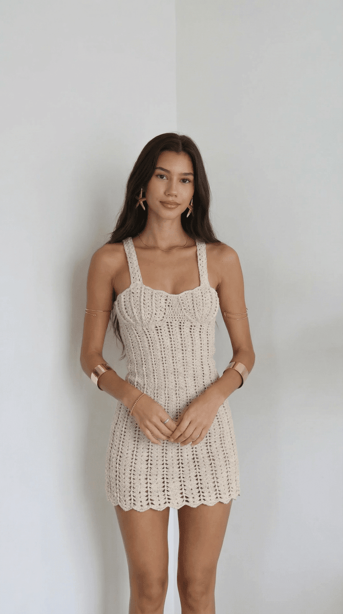 NOMI™ | Mini Abito All’Uncinetto con Perle - Nomi