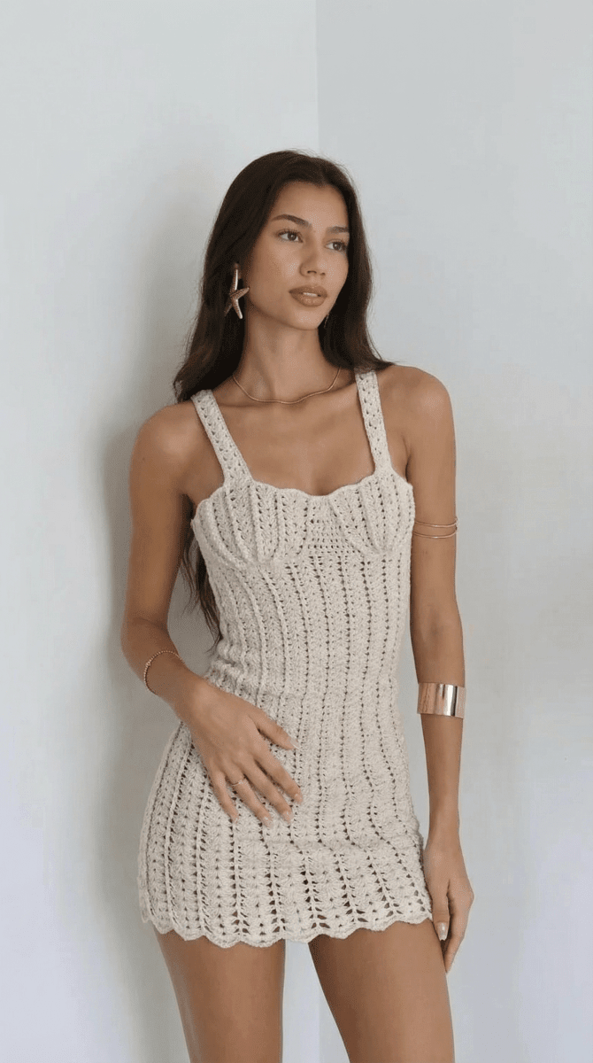 NOMI™ | Mini Abito All’Uncinetto con Perle - Nomi