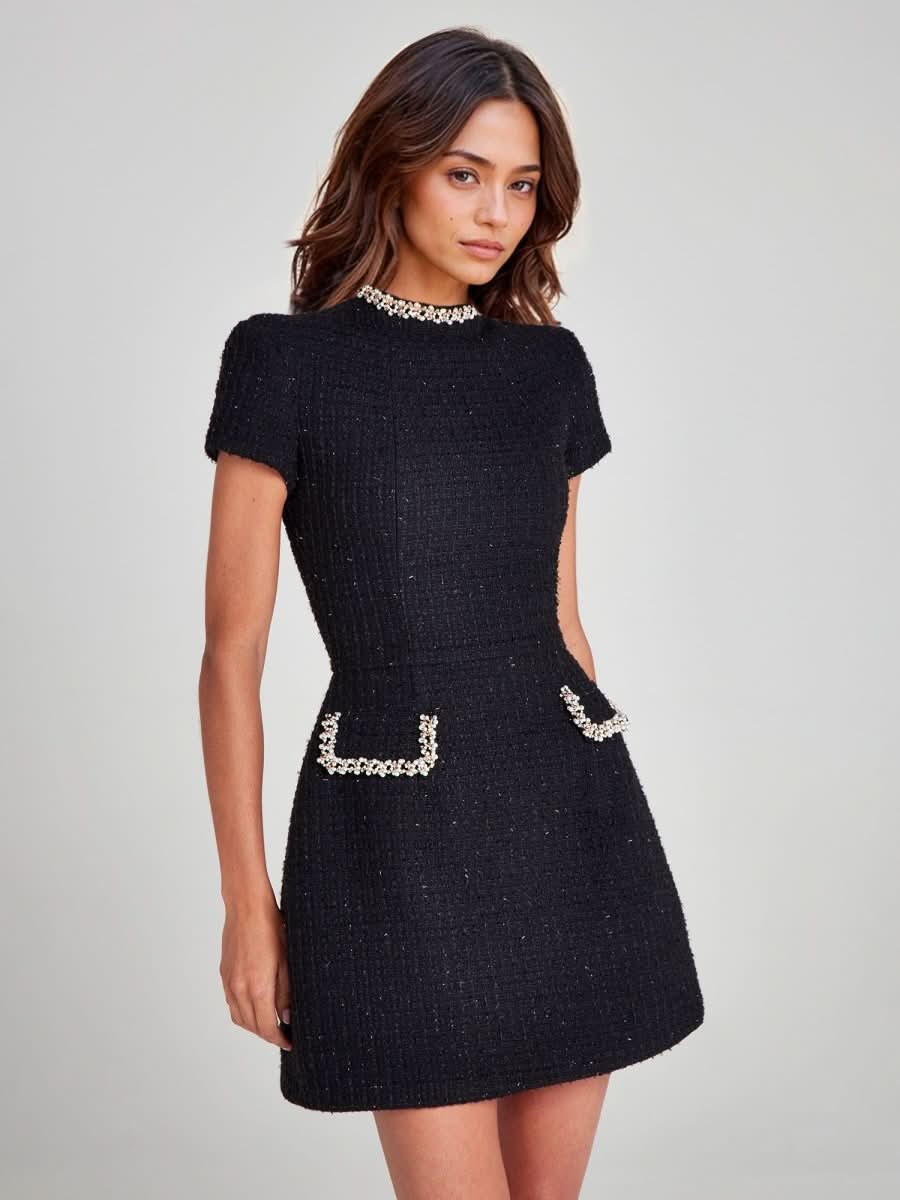 NOMI™ | Mini Abito in Tweed con Dettaglio Catena - Nomi