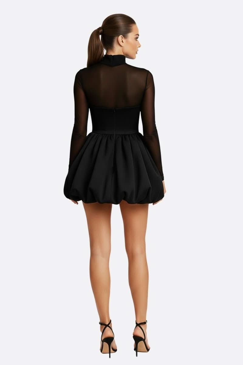 NOMI™ | Mini Abito Nero con Maniche Velate - Nomi