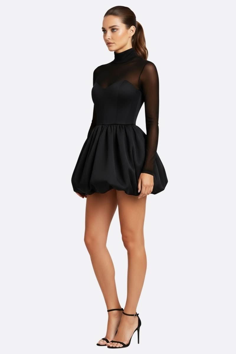 NOMI™ | Mini Abito Nero con Maniche Velate - Nomi