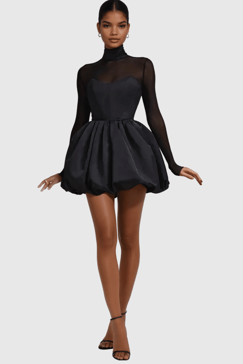 NOMI™ | Mini Abito Nero con Maniche Velate - Nomi
