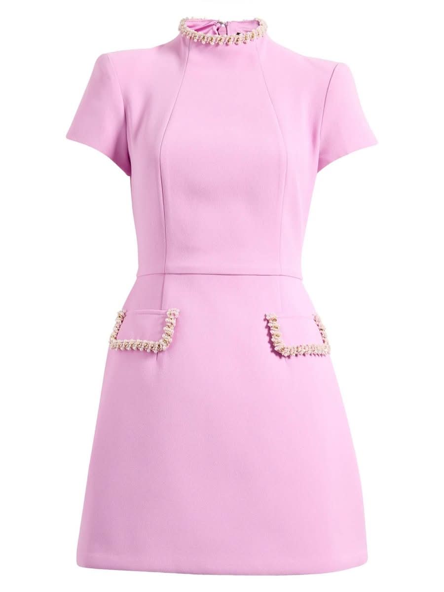 NOMI™ | Mini Abito Rosa con Dettagli di Perle - Nomi