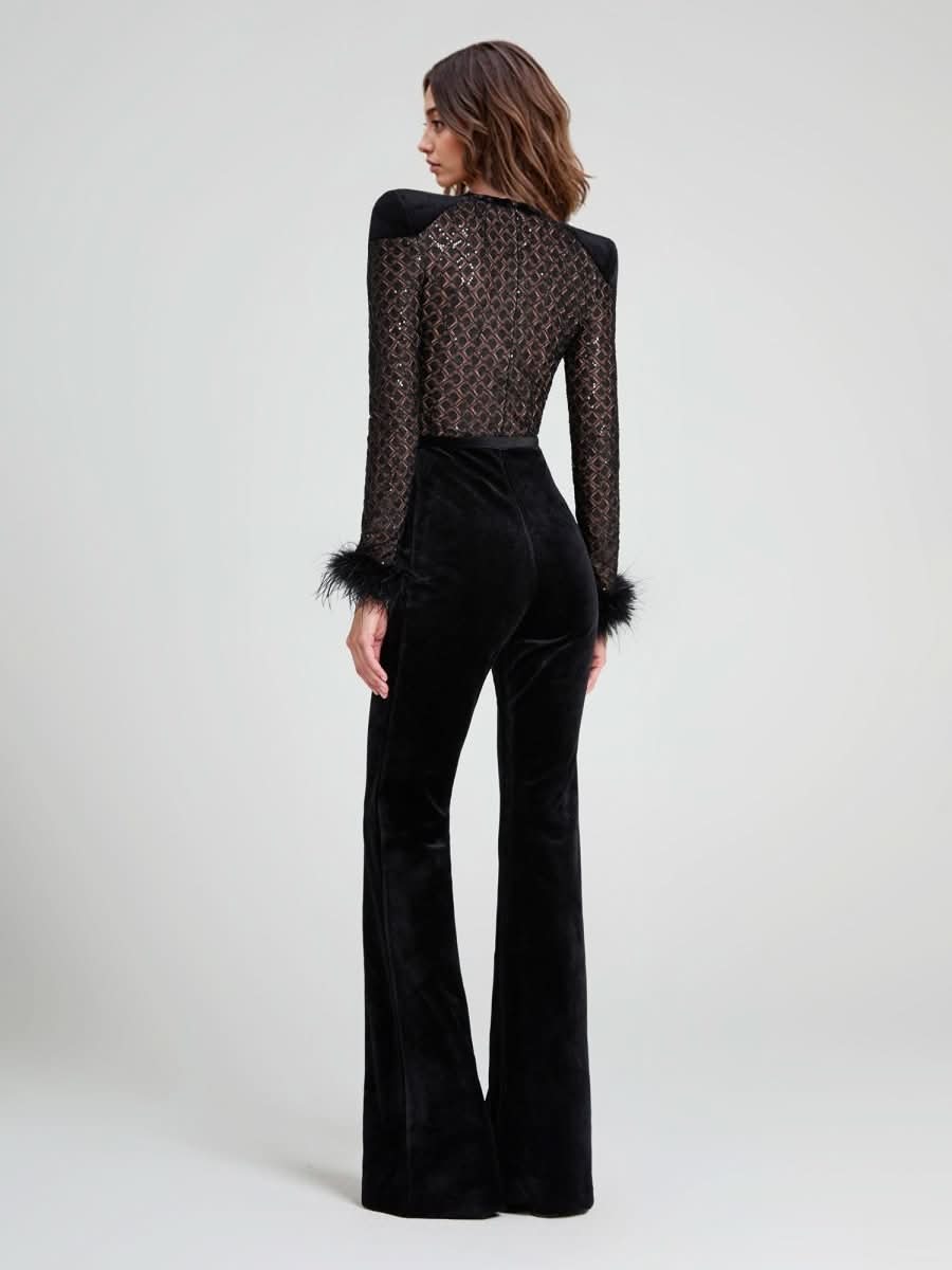 NOMI™ | Tuta Flare Pizzo & Paillettes - Nomi