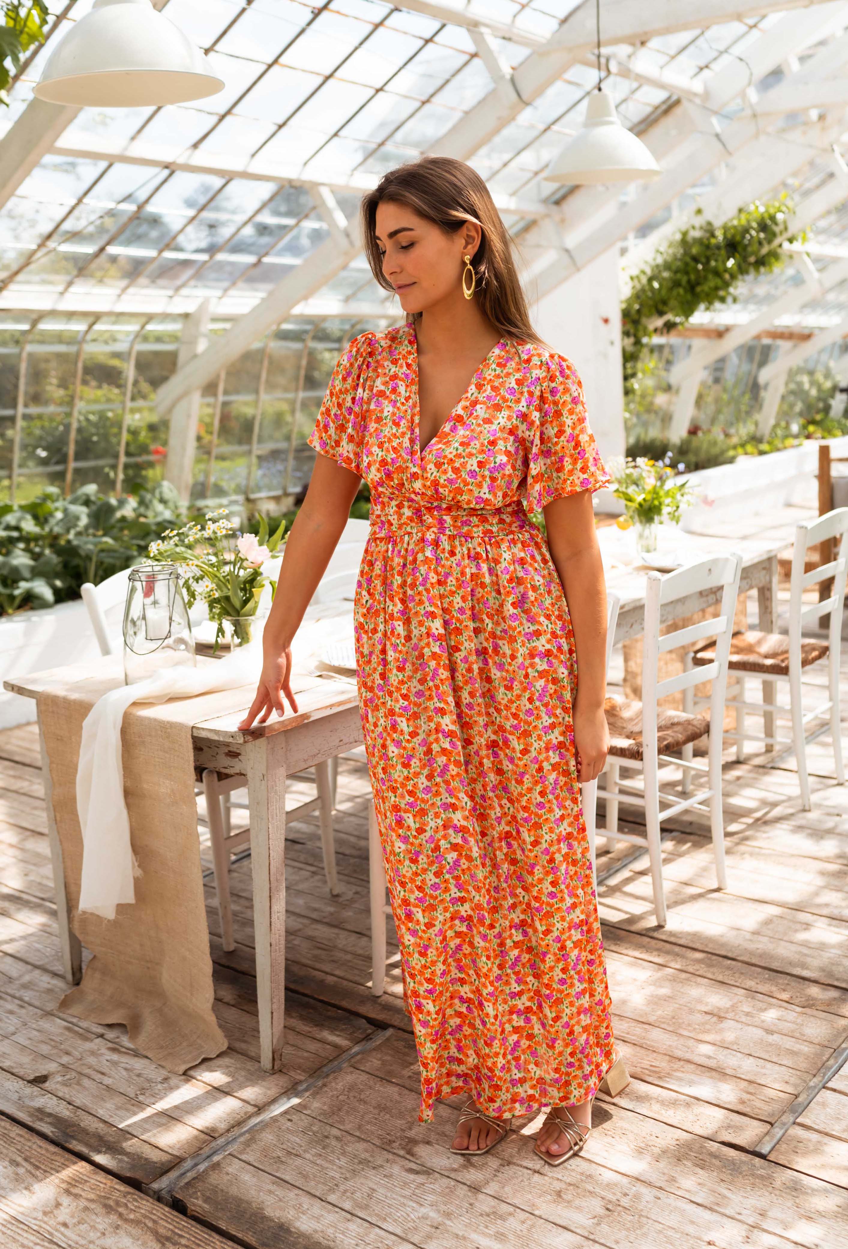 Nomi™- Abito con fiori arancioni