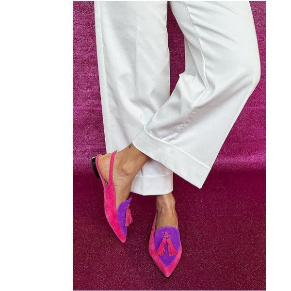 NOMI™ | Slingback a Punta con Nappine — Fucsia e Viola